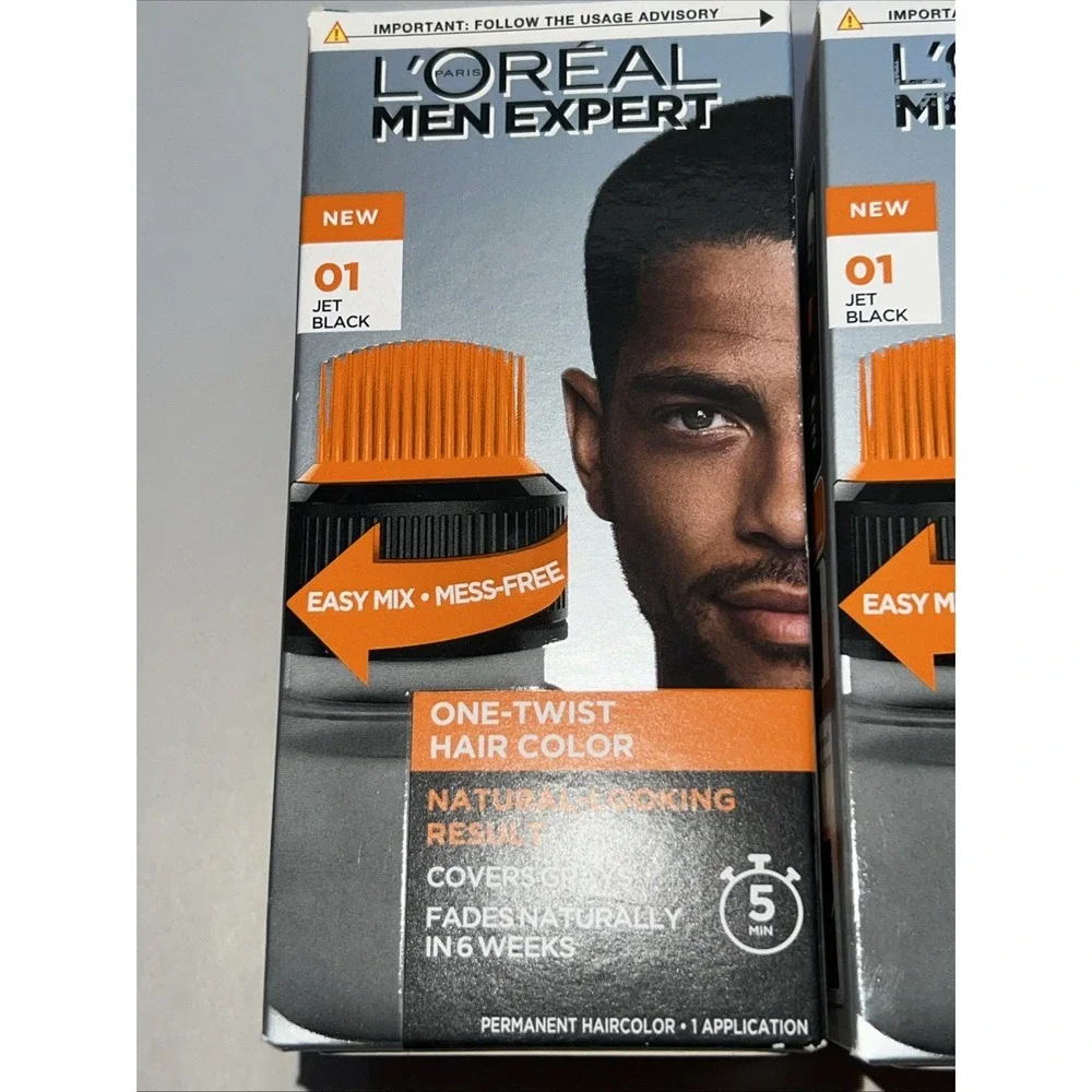 Lot of 2 L'Oreal Men‎ Expert One Twist Mess Free 5 Min Hair Color # 01 Jet Black